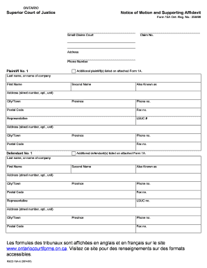 Ontario Small Claims Court Motion Form
