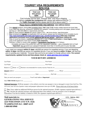 Bolivia Tourist Visa Application Form