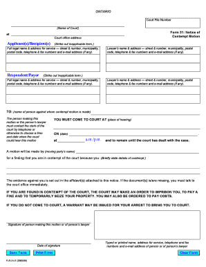 Ontario Contempt Motion Notice