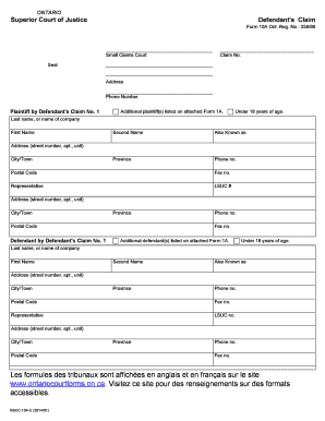 Ontario Defendant's Claim Form