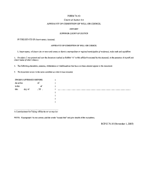 Affidavit of Condition of Will or Codicil