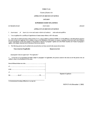 Affidavit of Service of Notice Form 74.16