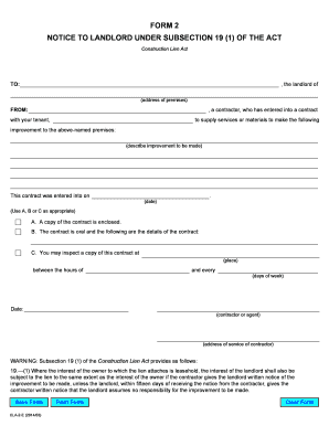 Notice to Landlord Under Construction Lien Act