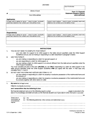 Ontario Form 13: Financial Statement (Support Claims)