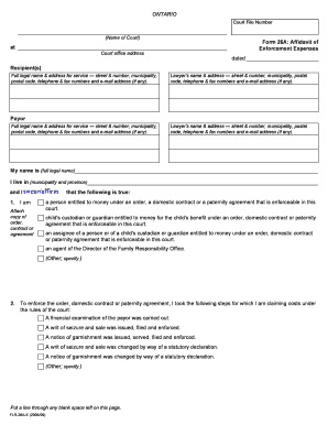 Affidavit of Enforcement Expenses
