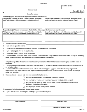 Ontario Child's Consent to Adoption Form