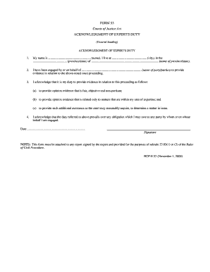 Acknowledgment of Expert's Duty Form