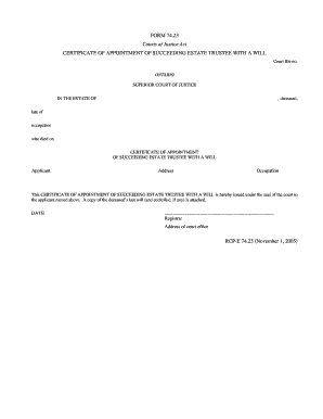 Certificate of Appointment of Succeeding Estate Trustee with a Will