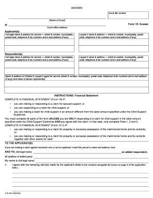 Ontario Form 10: Answer