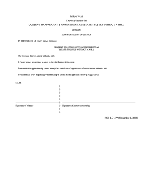 Consent to Applicant's Appointment as Estate Trustee Without a Will