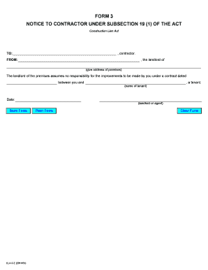Notice to Contractor Under Construction Lien Act