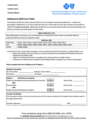Adolescent Well-Care Visits Form
