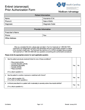 Enbrel Prior Authorization Form