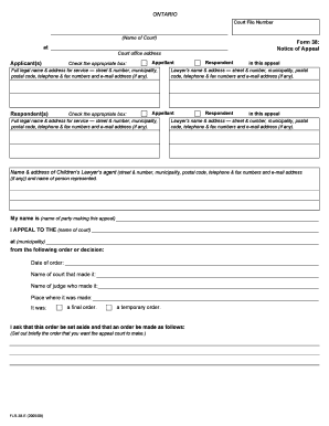 Ontario Notice of Appeal Form 38
