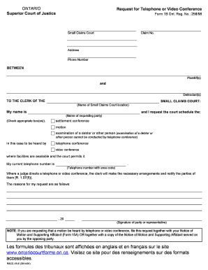 Ontario Request for Telephone or Video Conference