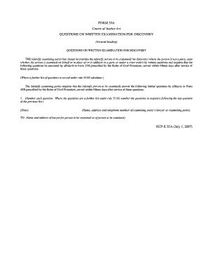 Written Examination for Discovery Form 35A