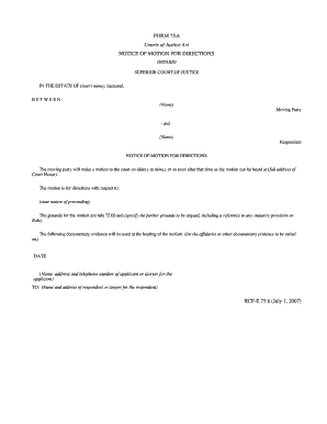 Notice of Motion for Directions