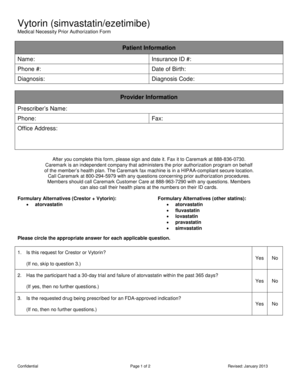 Vytorin Medical Necessity Prior Authorization Form