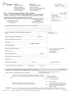 Ontario Corporation Initial Return/Notice of Change