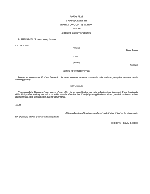 Ontario Notice of Contestation