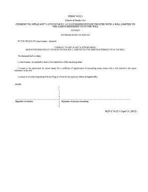Ontario Consent to Applicant’s Appointment as Estate Trustee