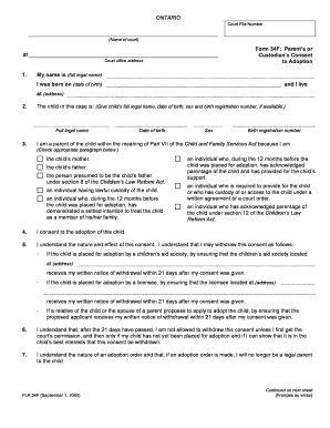 Ontario Parent’s or Custodian’s Consent to Adoption