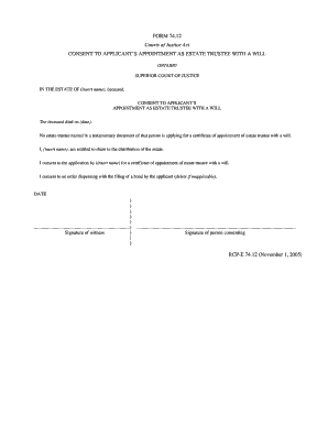 Consent to Applicant's Appointment as Estate Trustee with a Will
