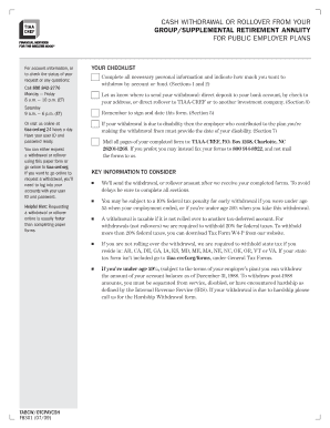 Cash Withdrawal or Rollover Form for Retirement Annuity