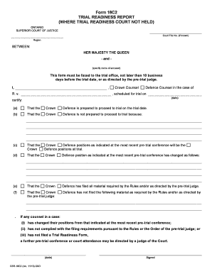 Ontario Trial Readiness Report Form 18C2