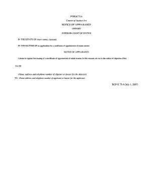 Notice of Appearance for Estate Trustee