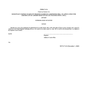 Registrar's Notice to Estate Trustee