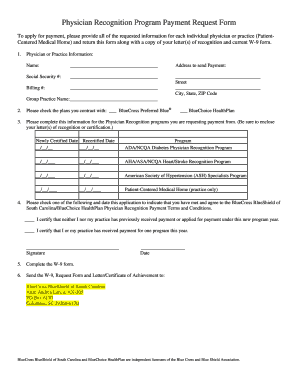 Physician Recognition Program Payment Request Form