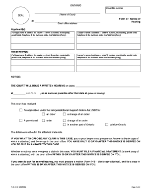 Ontario Notice of Hearing Form 37