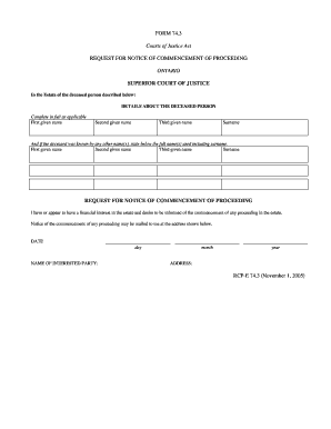 Ontario Request for Notice of Commencement of Proceeding