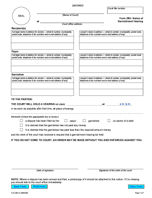 Ontario Notice of Garnishment Hearing