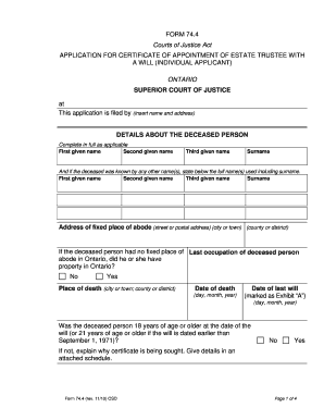 Application for Certificate of Appointment of Estate Trustee with a Will