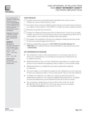 Cash Withdrawal or Rollover Form for Group Retirement Annuity