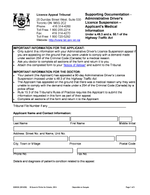 Driver's Licence Suspension Appeal Form