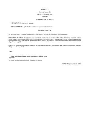Notice to Objector for Estate Trustee Appointment