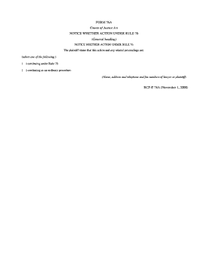 Notice Whether Action Under Rule 76