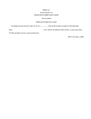Notice of Payment Into Court