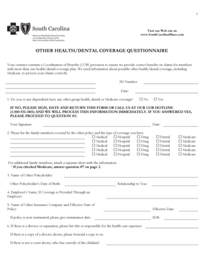 South Carolina Coordination of Benefits Questionnaire