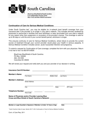 South Carolina Continuation of Care Request Form