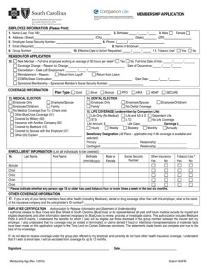 Membership Application for Companion Life Insurance