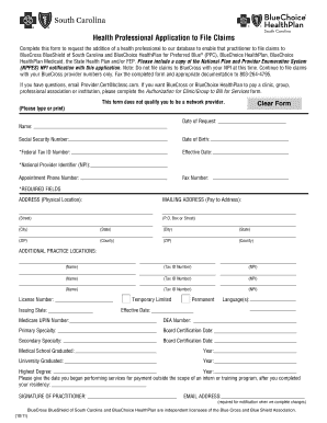Health Professional Application to File Claims
