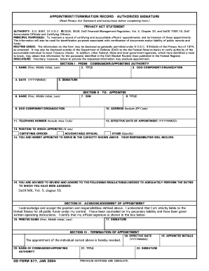 DD Form 577 Appointment Termination Record