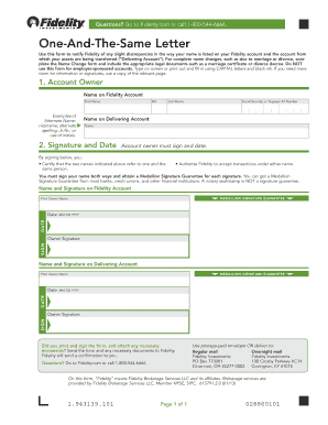 Fidelity One-And-The-Same Letter