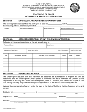 California Manufactured Housing Correction Form