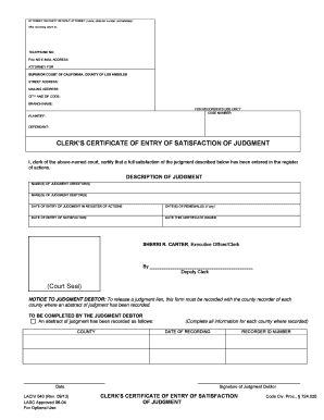 Clerk's Certificate of Entry of Satisfaction of Judgment
