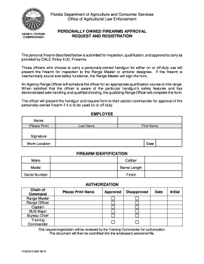 Florida Personally Owned Firearms Approval Form